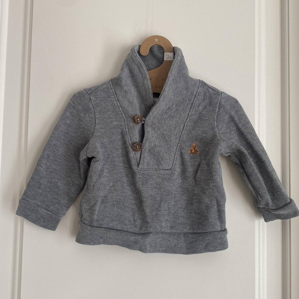 BABY GAP Shawl Collar Grey Knit Sweater Boy 6-12 months